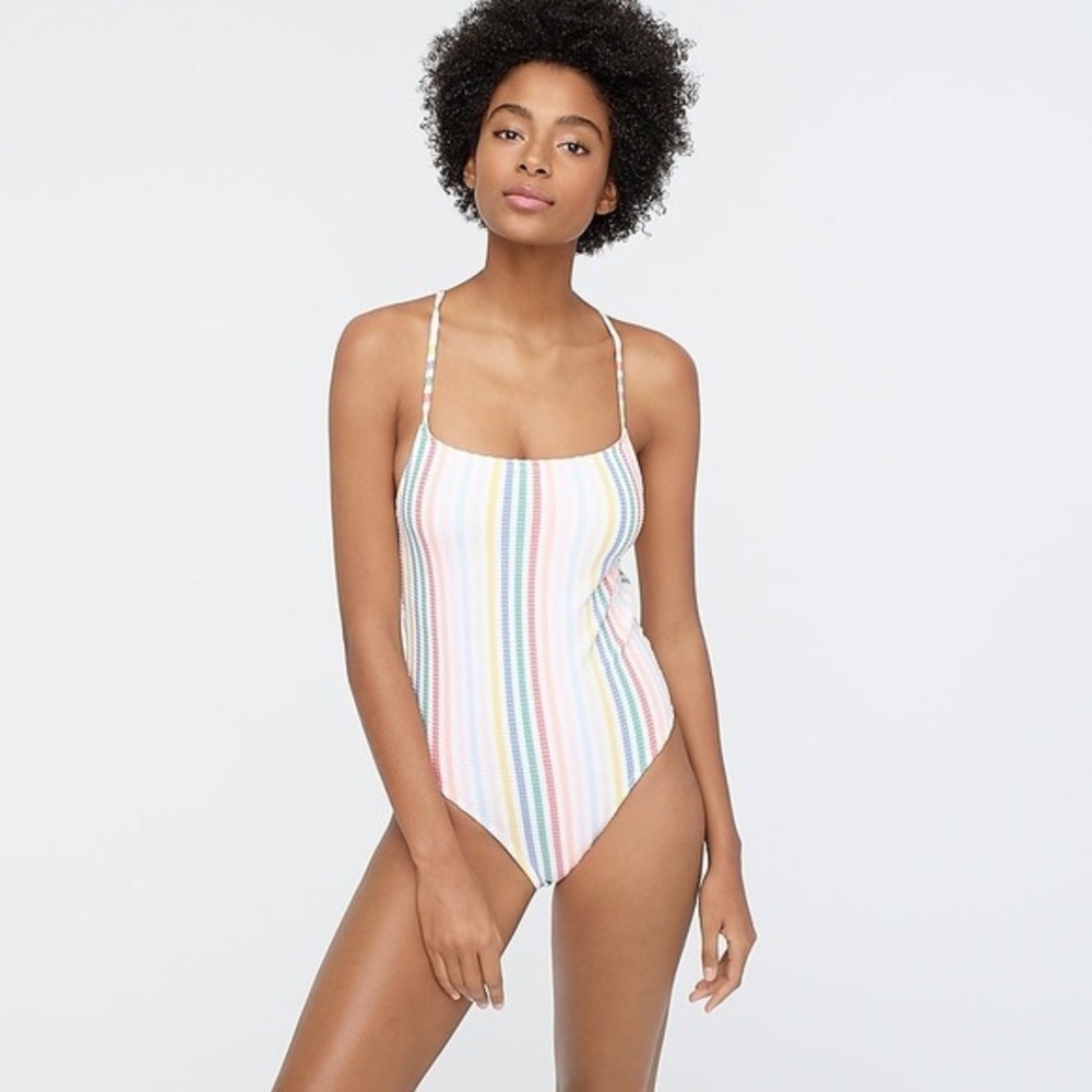 J. Crew nwt Lace-up back one-piece swimsuit in suckered rainbow stripe size 16